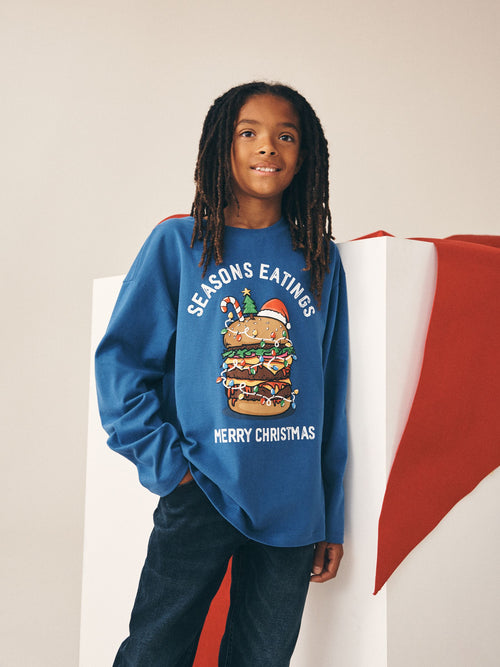 Blue Burger Long Sleeve Christmas T-Shirt (3-16yrs)
