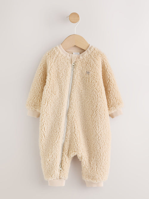 Cream Borg Two Way Zip Sleepsuit