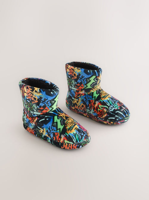Bright Grafitti Fleece Slipper Boots