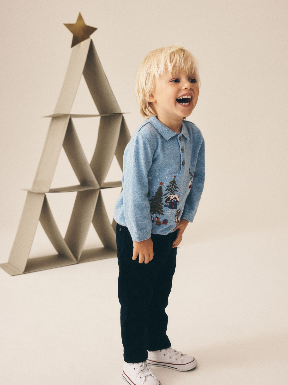 Blue Christmas Knitted Polo Shirt (3mths-7yrs)