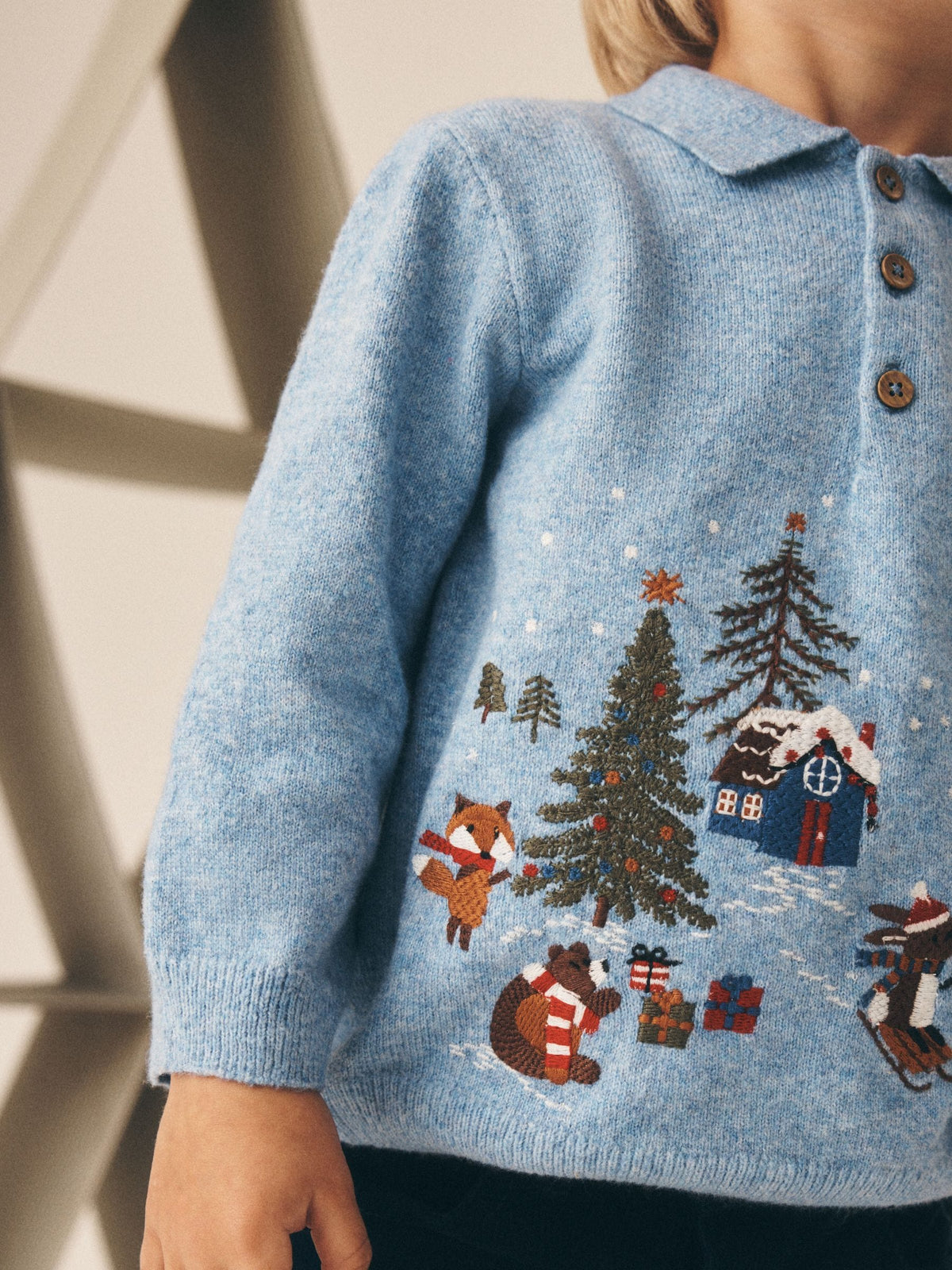 Blue Christmas Knitted Polo Shirt (3mths-7yrs)