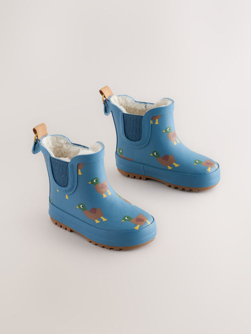 Blue/Brown Duck Warm Lined Ankle Wellies