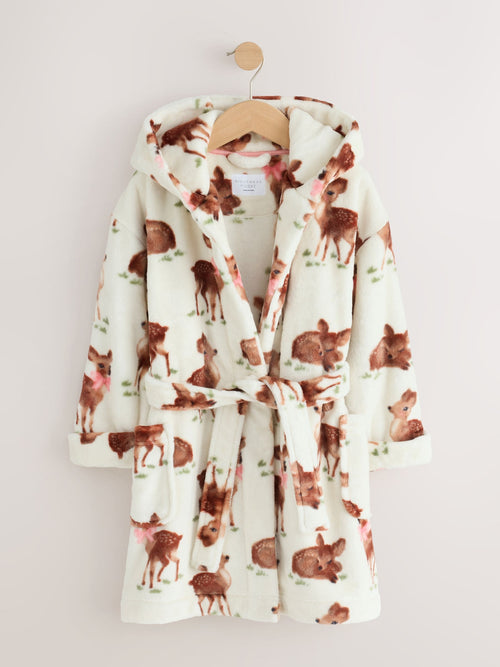 Ecru/Brown Fleece Dressing Gown (9mths-16yrs)