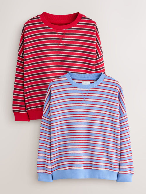 Red/ Blue Stripe Cosy Rib Sweatshirts 2 Pack (3-16yrs)