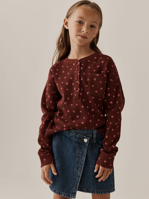 Burgundy Ditsy Waffle Henley Top (3-16yrs)