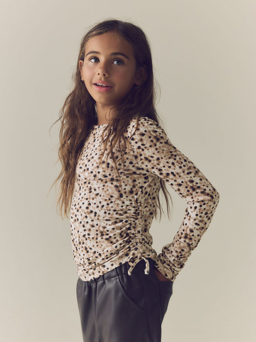 Brown Animal Long Sleeve Ruched Top (3-16yrs)