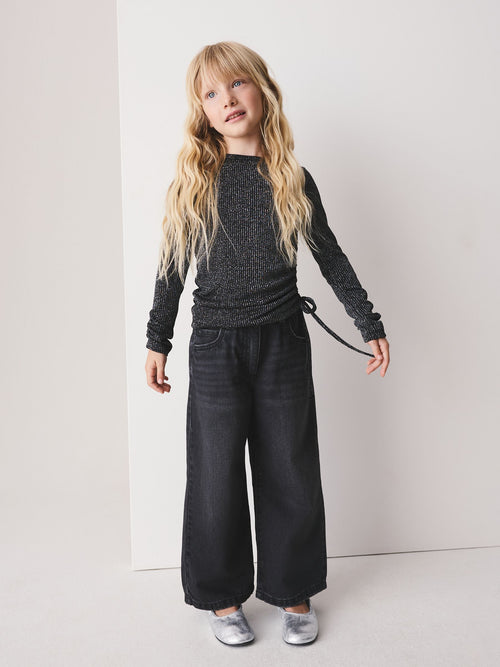 Black Sparkle Long Sleeve Ruched Top (3-16yrs)