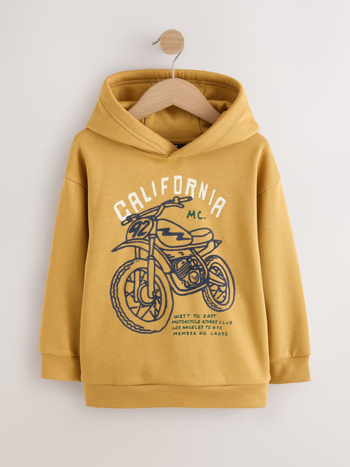 Ochre Yellow Motorbike Regular Fit Older Graphic Print Hoodie (3-16yrs)