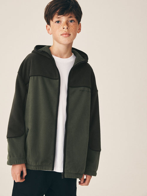 Multi Green Zip Through Hooded Fleece (3-16yrs)
