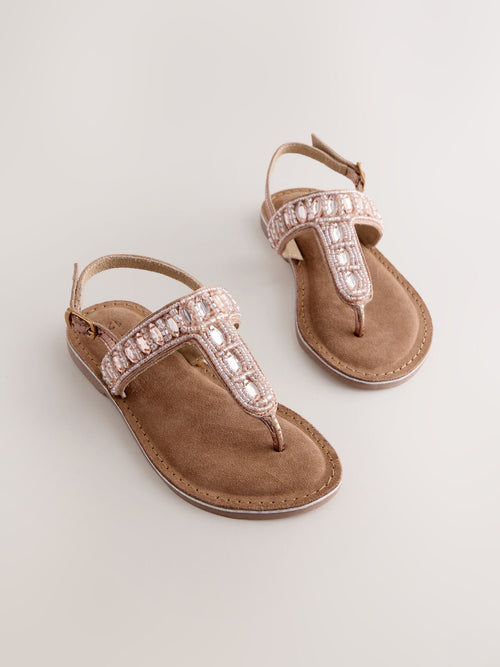 Rose Gold Toe Thong Embellished Sandals