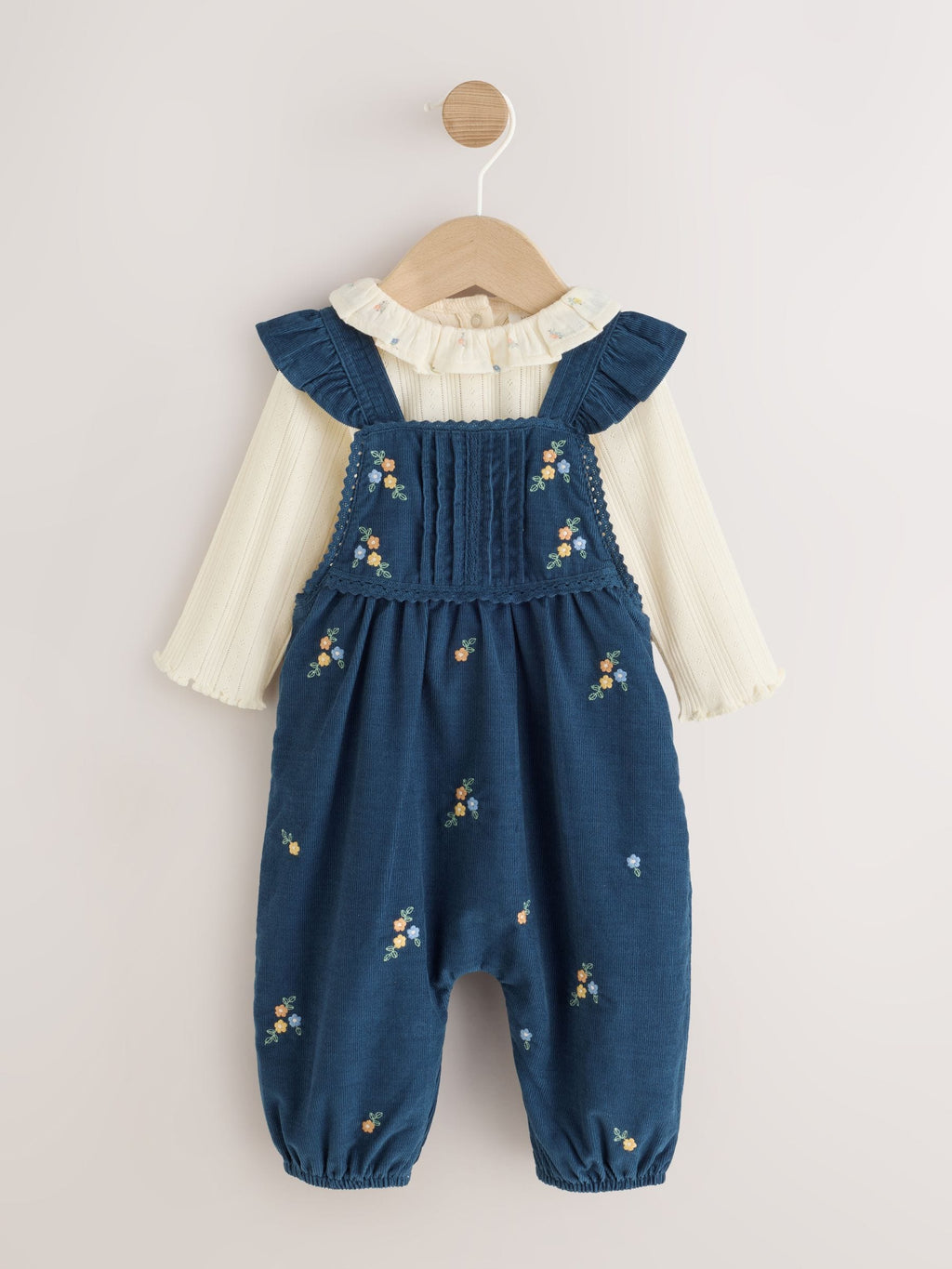 Navy Floral Cord Baby Dungarees And Bodysuit Set 2 Piece (0mths-2yrs)