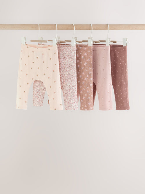 Mink Brown Ditsy Baby Leggings 5 Pack (0mths-2yrs)