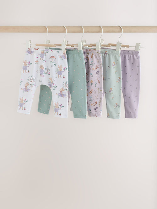 Sage Green Fairy Mouse Baby Leggings 5 Pack (0mths-2yrs)