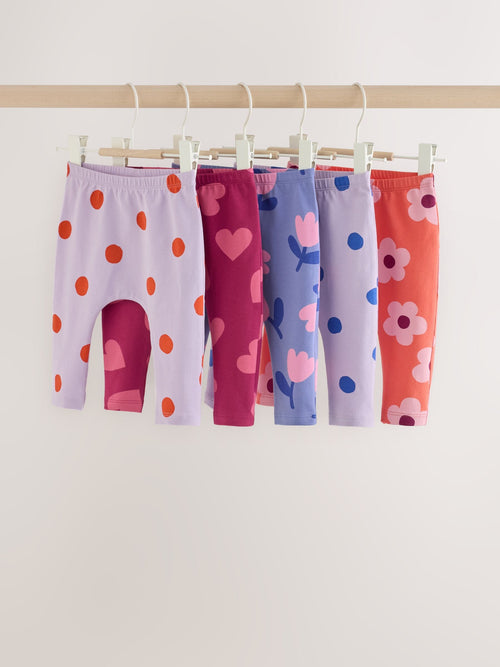 Lilac Purple Flower Baby Leggings 5 Pack (0mths-2yrs)