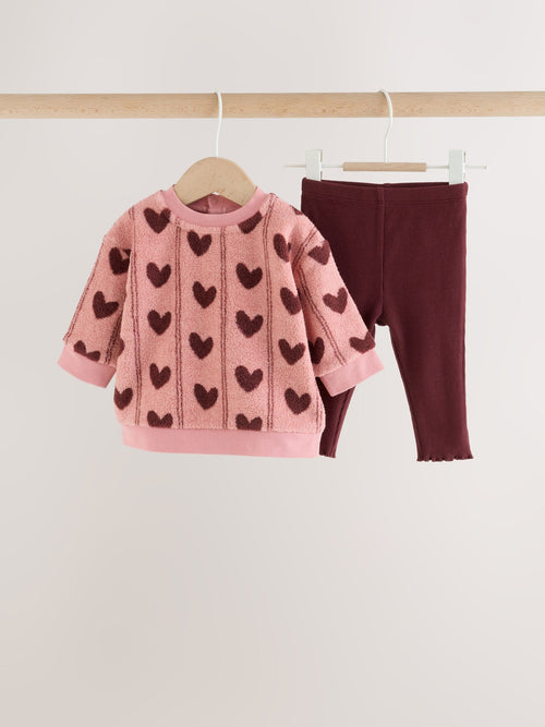 Pink Heart Baby Fleece Sweater and Leggings Set 2 Piece (0mths-2yrs)