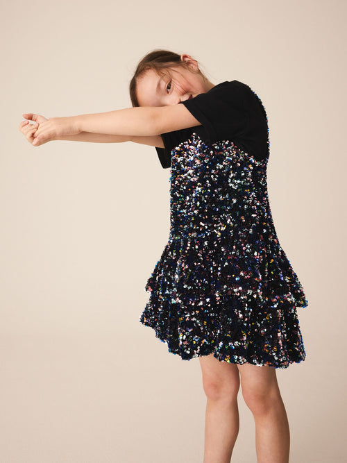 Black Sequin T-Shirt Dress (3-16yrs)