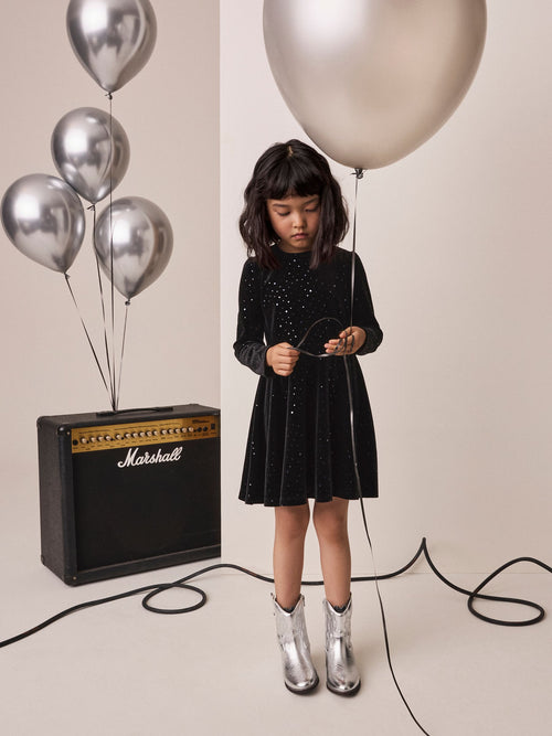 Black Long Sleeve Velvet Sparkle Dress (3-16yrs)