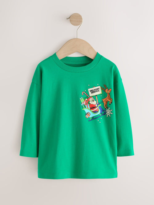 Green Santa Delivery Long Sleeve Christmas T-Shirt (3mths-7yrs)
