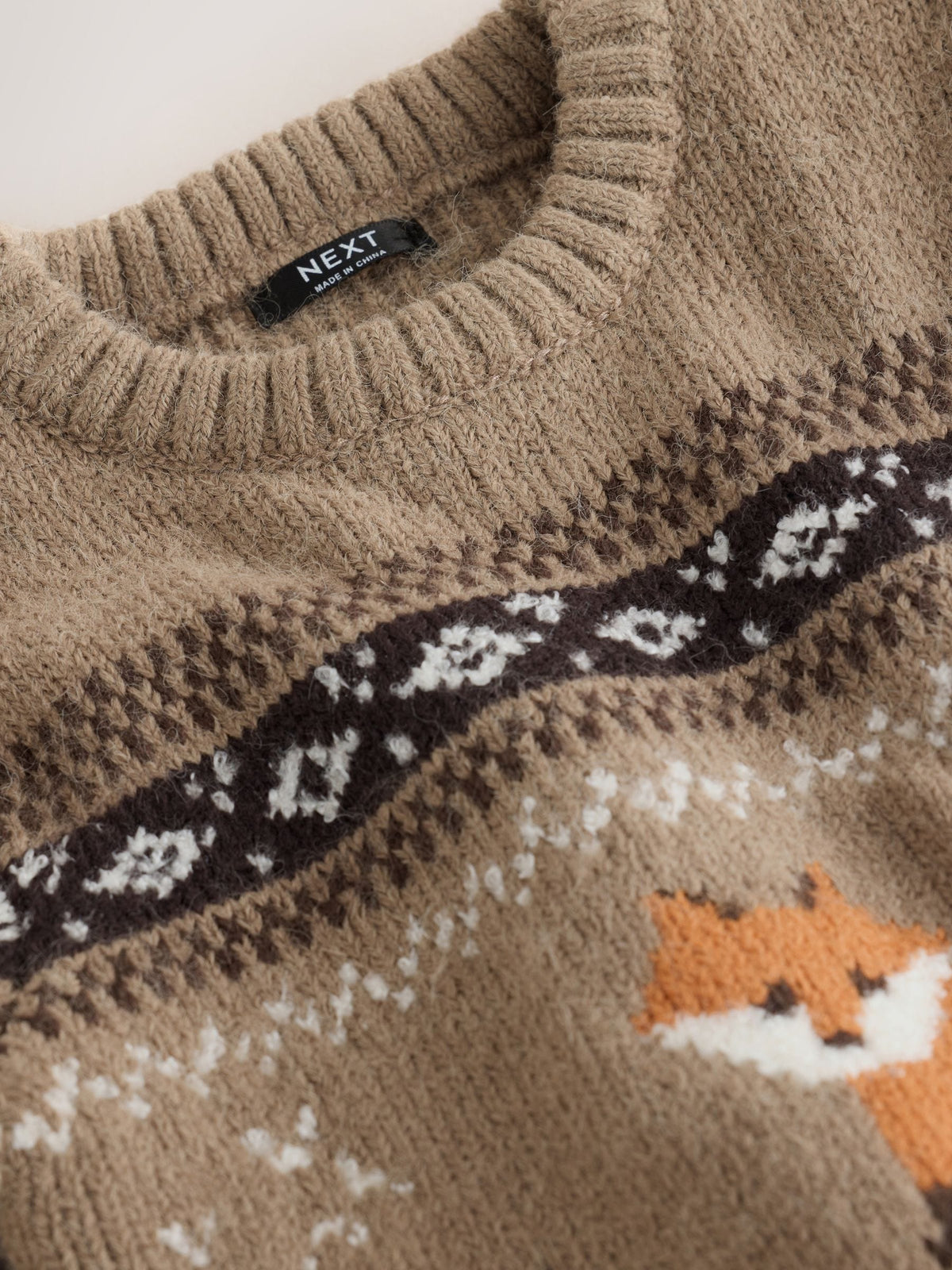 Mink Brown Fox Character Knitted Crew Neck Jumper (3mths-7yrs)