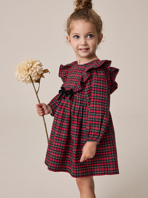 Red Velvet Bow Long Sleeve Check Dress (3mths-8yrs)