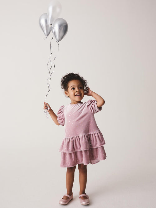 Light Pink Velvet Short Sleeve Occasion Dress (3mths-8yrs)