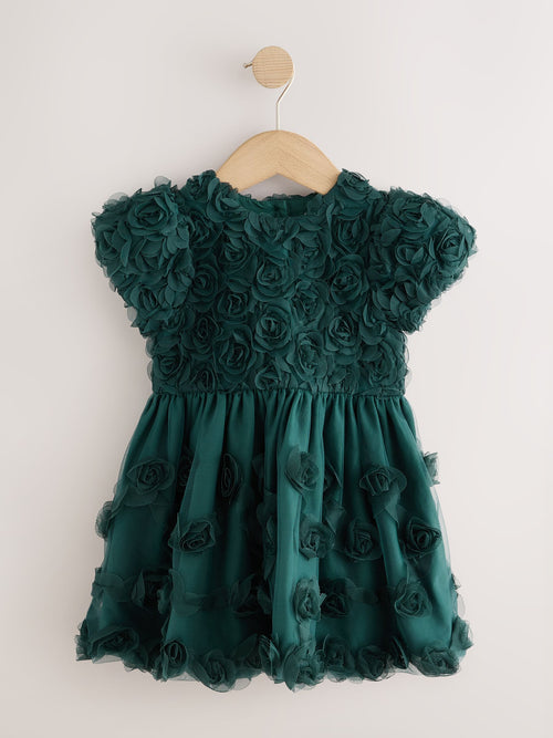 Forest Green 3D Flower Occasion Dress (3mths-8yrs)