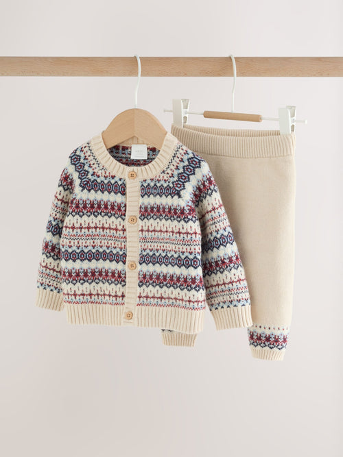 Neutral Fairisle Knitted Cardigan and Legging Baby Set (0mths-2yrs)