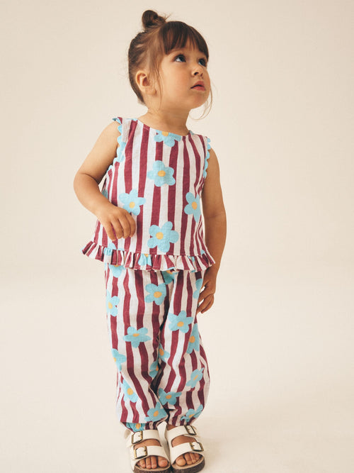 Chocolate Brown Floral Stripe Top & Cuffed Trousers Set (3mths-7yrs)