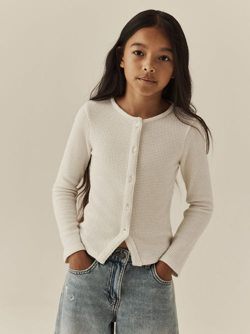 Oatmeal Sparkle Long Sleeve Waffle Cardigan (3-16yrs)