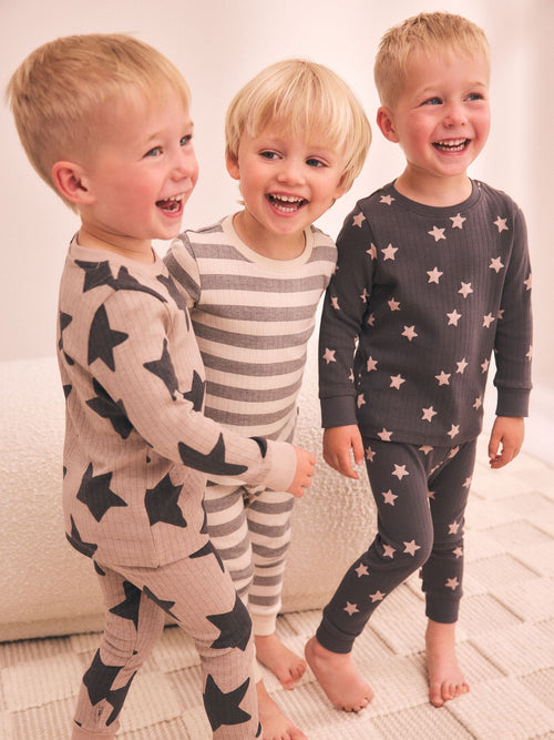 Brown/Cream Stars Snuggle Pyjamas 3 Pack (9mths-12yrs)