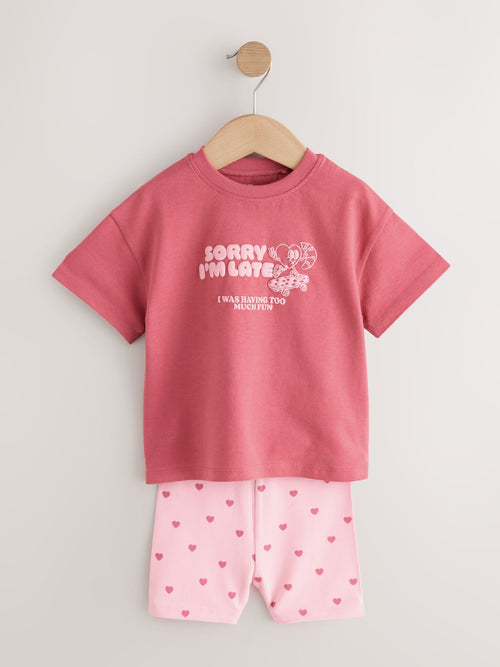 Pink Heart Short Sleeve T-Shirt and Cycle Shorts Set (3mths-7yrs)