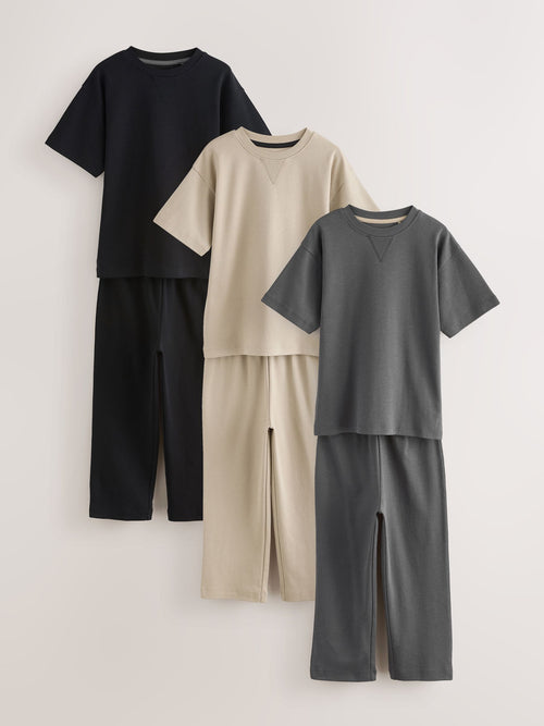 Grey/Stone/Black Short Sleeve Jogger Pyjamas 3 Pack (3-16yrs)