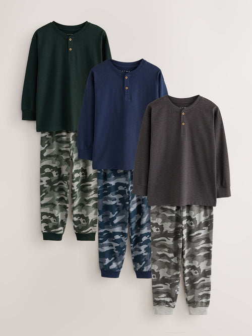 Green/Grey/Blue Camo Long Sleeve Pyjamas 3 Pack (3-16yrs)