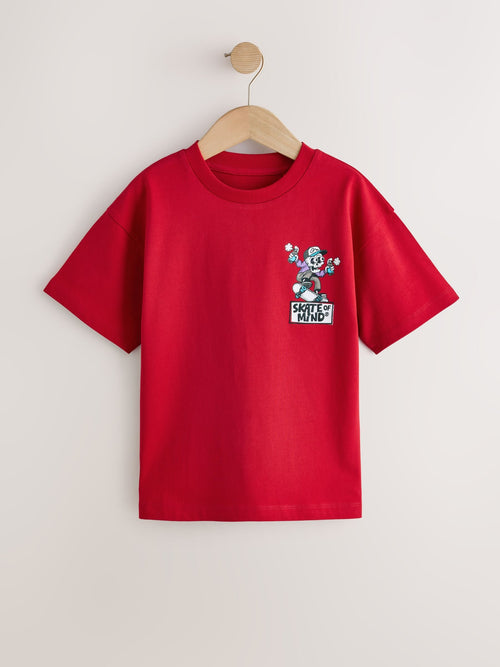 Red Skate Back Print Relaxed Fit Short Sleeve Graphic T-Shirt (3-16yrs)