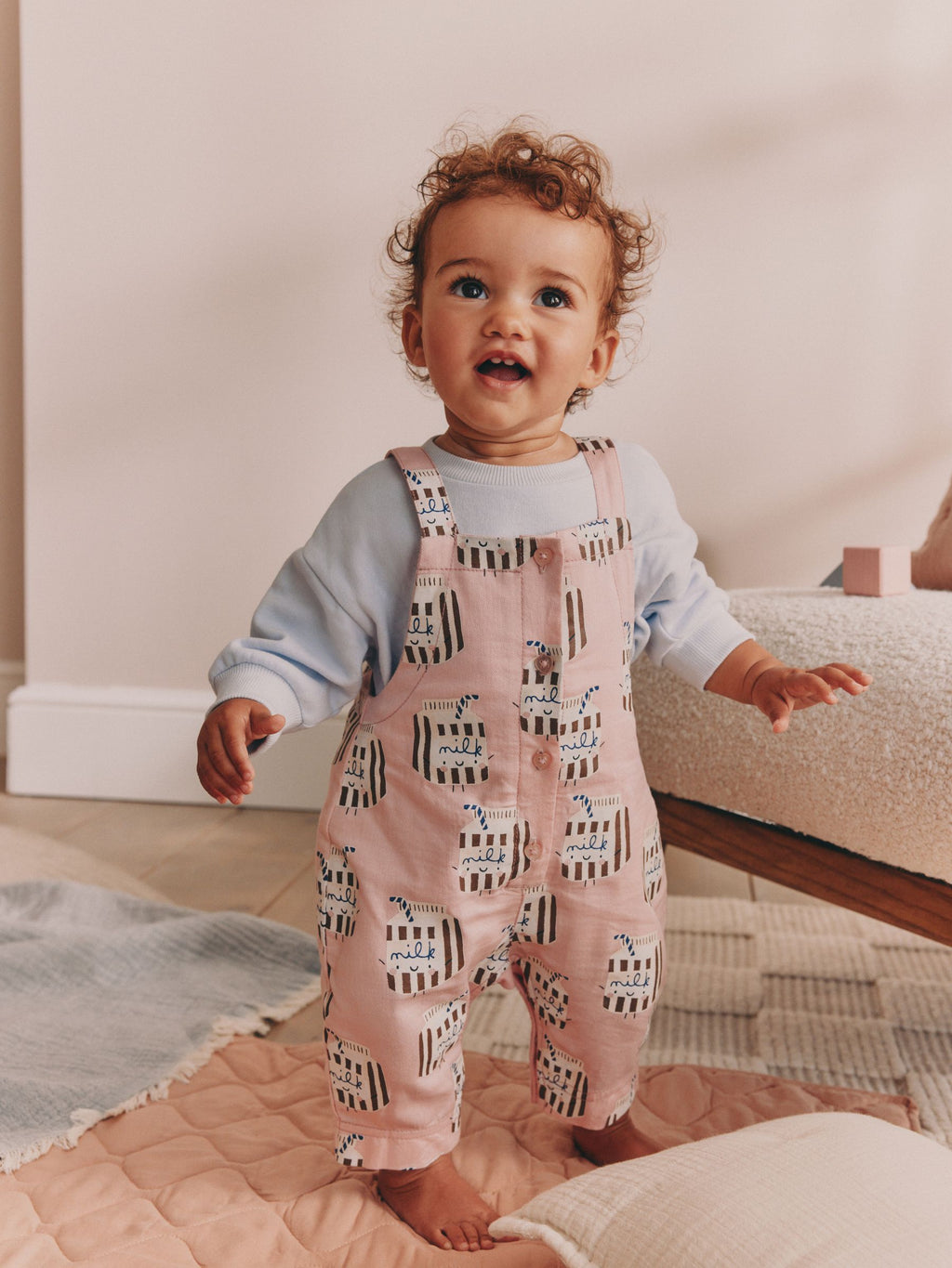 Pink Milk Club Long Sleeve Bodysuit And Woven Dungarees Set 2 Piece (0mths-2yrs)