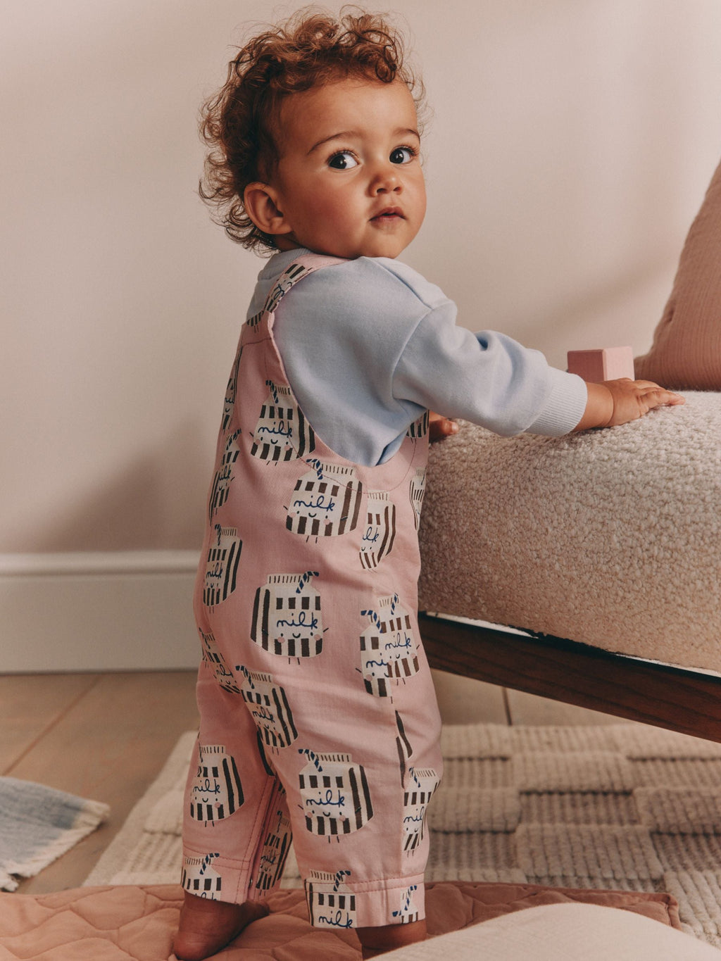 Pink Milk Club Long Sleeve Bodysuit And Woven Dungarees Set 2 Piece (0mths-2yrs)