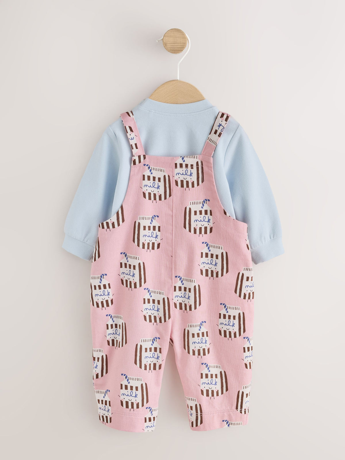 Pink Milk Club Long Sleeve Bodysuit And Woven Dungarees Set 2 Piece (0mths-2yrs)