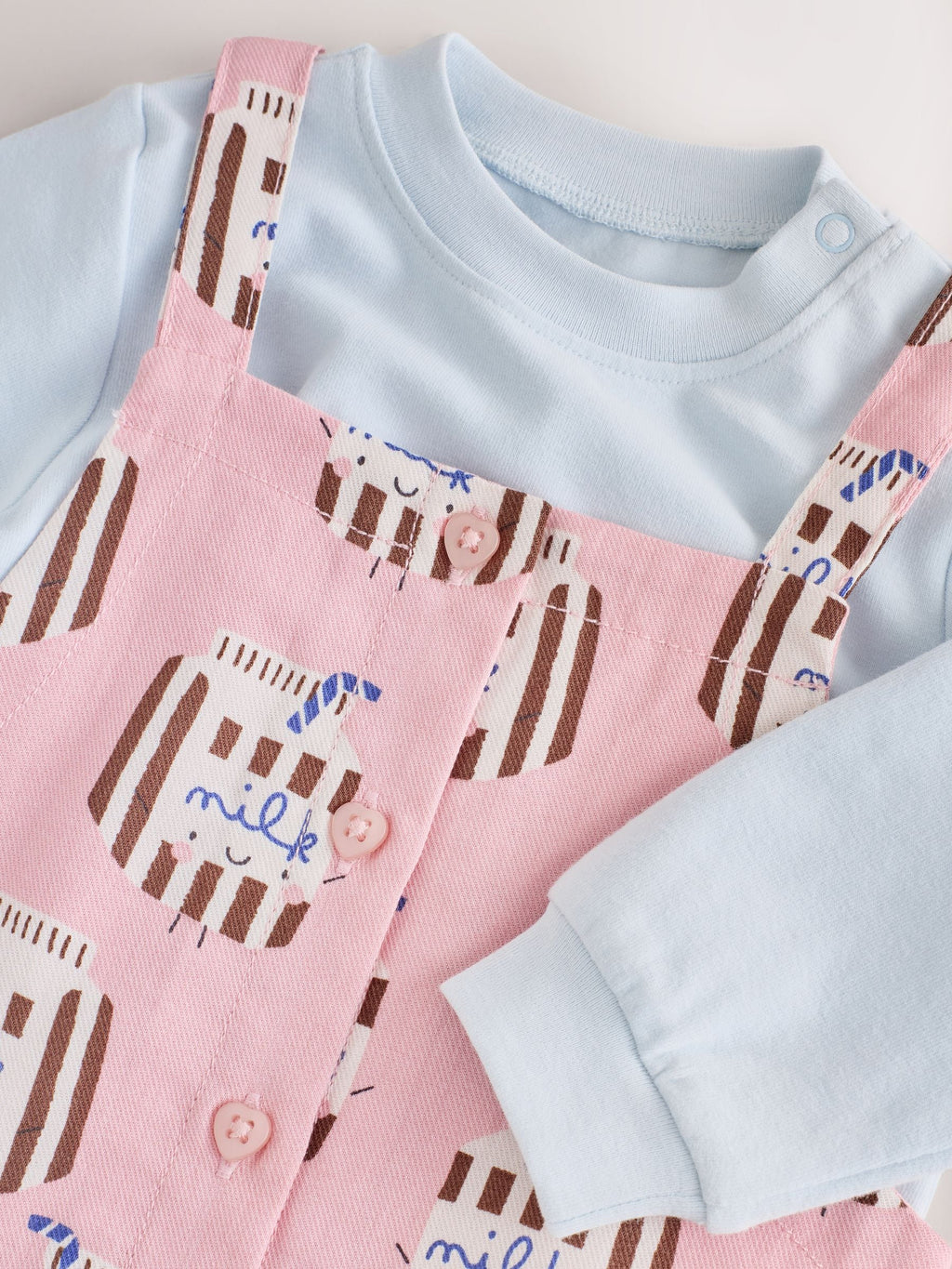 Pink Milk Club Long Sleeve Bodysuit And Woven Dungarees Set 2 Piece (0mths-2yrs)