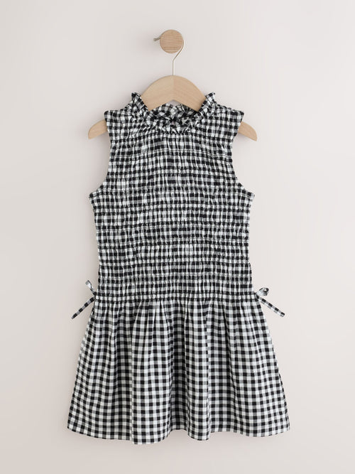 Black/White Gingham Shirred Dress (3-16yrs)