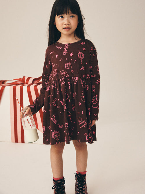 Chocolate Brown Jersey Long Sleeve Dress (3-16yrs)