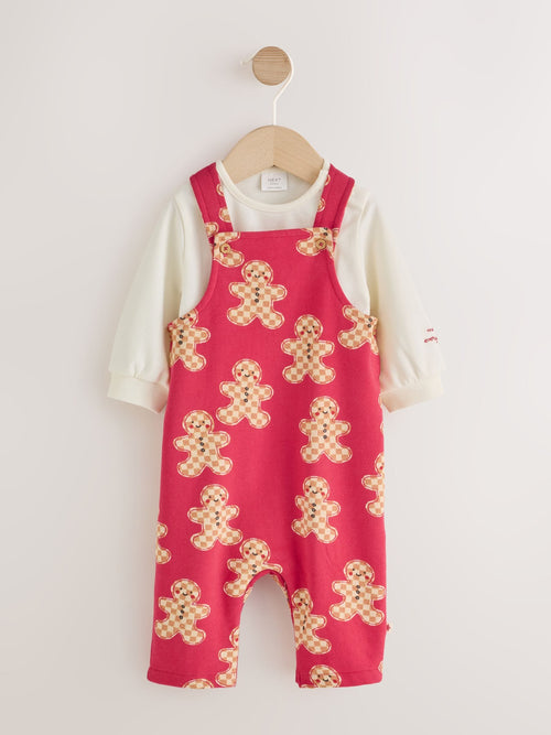 Red Gingerbread Man Jersey Christmas Dungaree and Bodysuit Baby Set (0mths-3yrs)