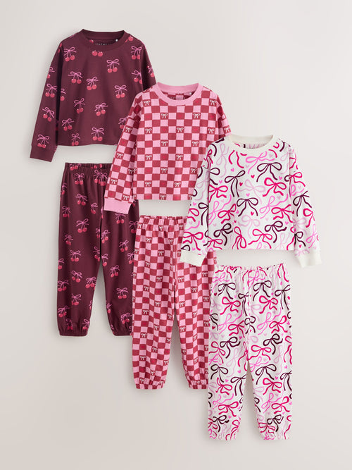Pink/Brown Bow Jogger Pyjamas 3 Pack (9mths-16yrs)