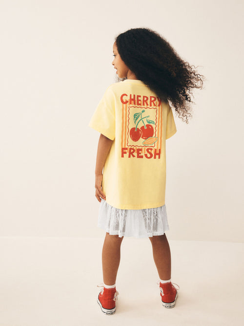 Bright Yellow Lace 2-In-1 T-Shirt Dress (3-16yrs)