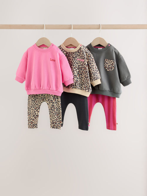 Animal Printed Sweat Top and Leggings Baby Set 6 Pack (0mths-2yrs)
