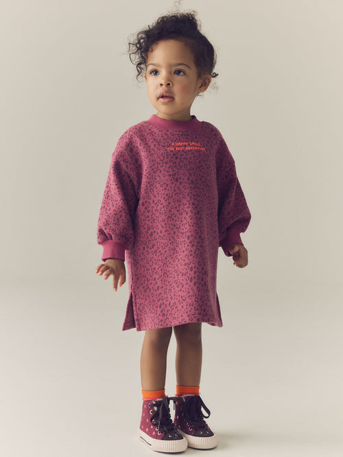 Pink Animal Print Long Sleeve Sweat Dress (3mths-7yrs)