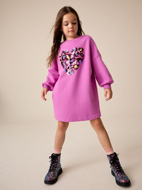 Bright Pink Long Sleeve Sequin Jumper Dress (3-16yrs)