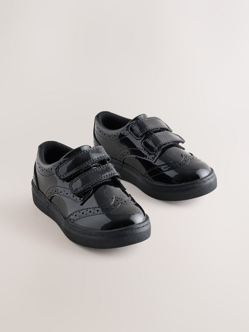 Black Patent Standard Fit (F) Touch Fastening Brogue Shoes