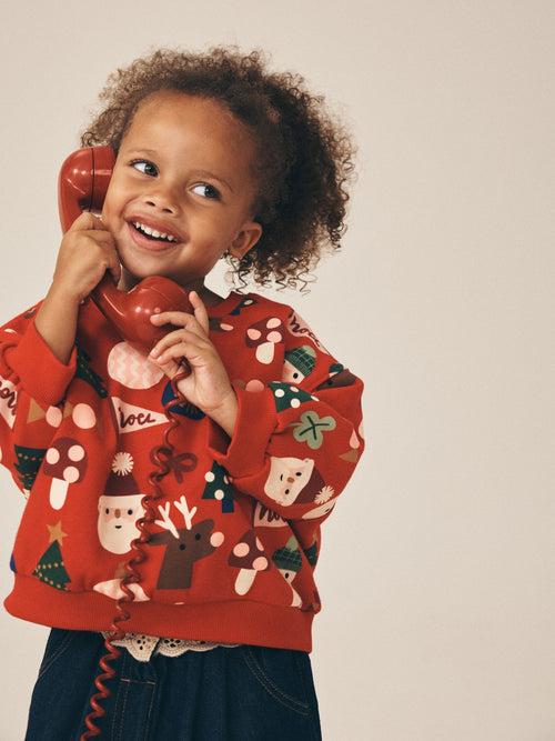 Red Christmas Santa Print Crew Neck Sweatshirt (3mths-7yrs)