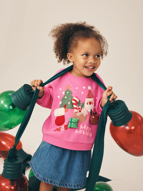 Bright Pink Christmas Crew Neck Sweatshirt (3mths-7yrs)
