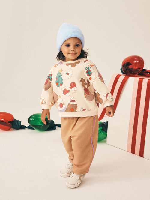 Neutral Christmas Character Sweatshirt and Barrel Leg Set (3mths-7yrs)